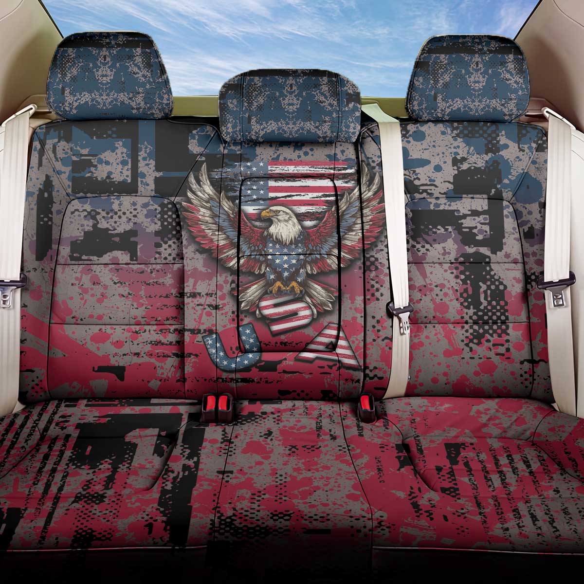 Patriotic Rebel American Back Car Seat Cover Grunge USA Eagle Flag - Wonder Print Shop
