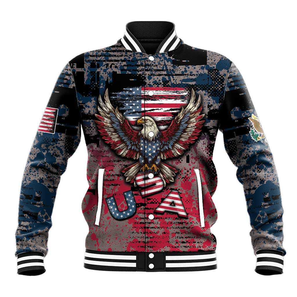 Personalized Patriotic Rebel American Baseball Jacket Grunge USA Eagle Flag - Wonder Print Shop