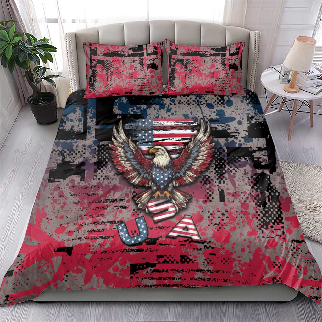 Patriotic Rebel American Bedding Set Grunge USA Eagle Flag - Wonder Print Shop