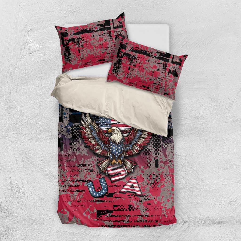 Patriotic Rebel American Bedding Set Grunge USA Eagle Flag - Wonder Print Shop