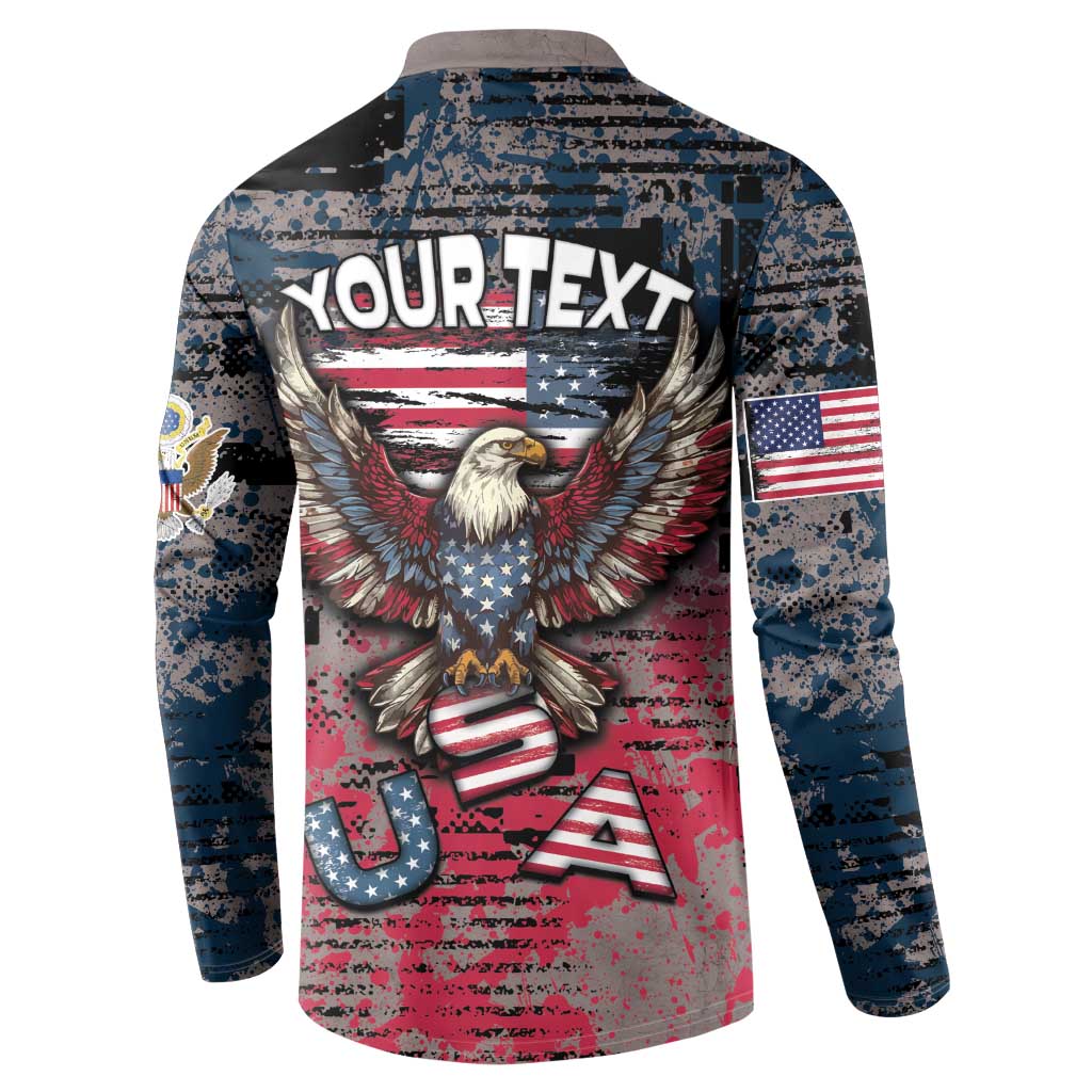 Personalized Patriotic Rebel American Button Sweatshirt Grunge USA Eagle Flag - Wonder Print Shop