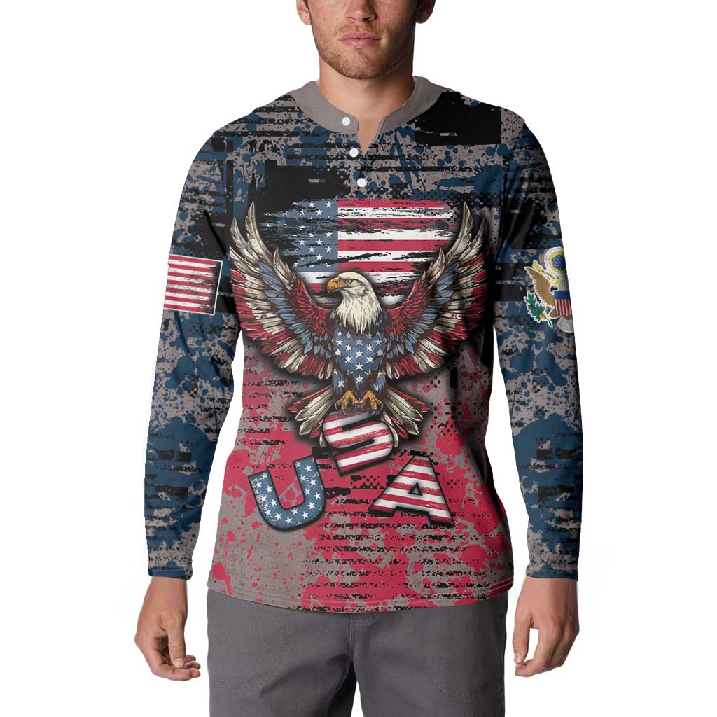 Personalized Patriotic Rebel American Button Sweatshirt Grunge USA Eagle Flag - Wonder Print Shop