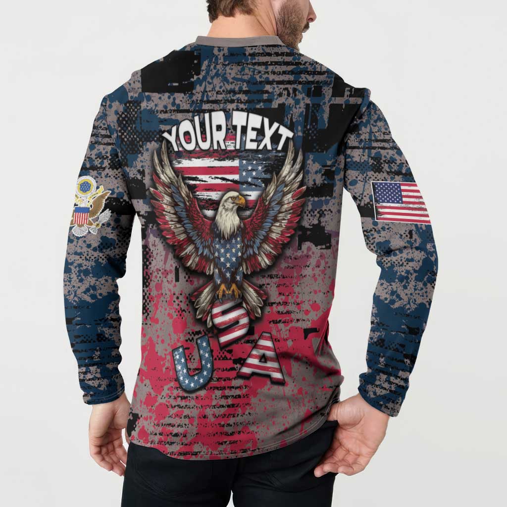 Personalized Patriotic Rebel American Button Sweatshirt Grunge USA Eagle Flag - Wonder Print Shop
