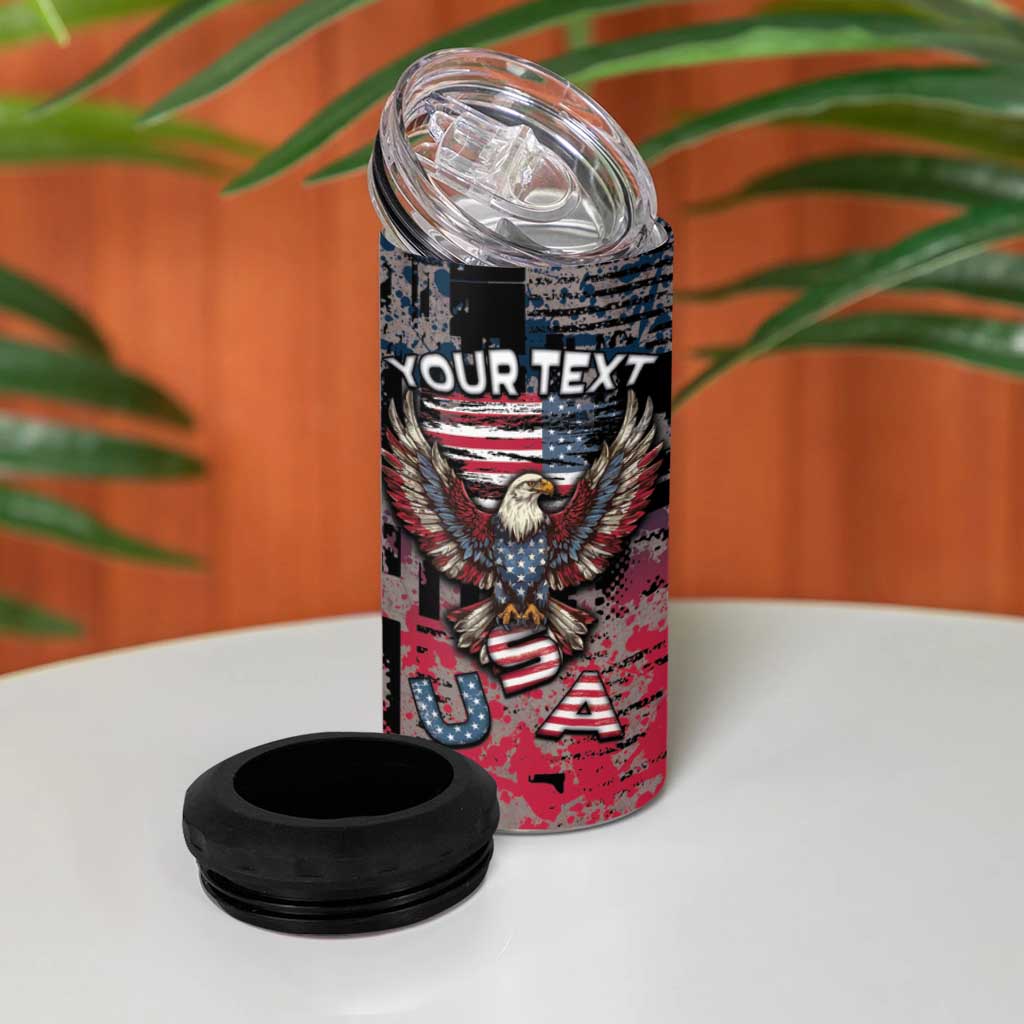Personalized Patriotic Rebel American 4 in 1 Can Cooler Tumbler Grunge USA Eagle Flag - Wonder Print Shop