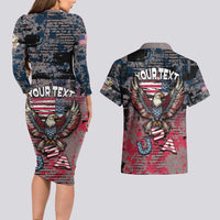 Personalized Patriotic Rebel American Couples Matching Long Sleeve Bodycon Dress and Hawaiian Shirt Grunge USA Eagle Flag - Wonder Print Shop