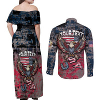 Personalized Patriotic Rebel American Couples Matching Off Shoulder Maxi Dress and Long Sleeve Button Shirt Grunge USA Eagle Flag - Wonder Print Shop