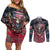 Personalized Patriotic Rebel American Couples Matching Off Shoulder Short Dress and Long Sleeve Button Shirt Grunge USA Eagle Flag - Wonder Print Shop
