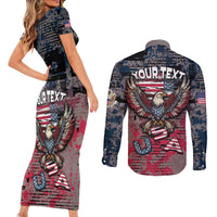 Personalized Patriotic Rebel American Couples Matching Short Sleeve Bodycon Dress and Long Sleeve Button Shirt Grunge USA Eagle Flag - Wonder Print Shop
