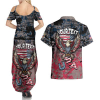 Personalized Patriotic Rebel American Couples Matching Summer Maxi Dress and Hawaiian Shirt Grunge USA Eagle Flag - Wonder Print Shop