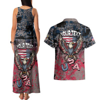 Personalized Patriotic Rebel American Couples Matching Tank Maxi Dress and Hawaiian Shirt Grunge USA Eagle Flag - Wonder Print Shop