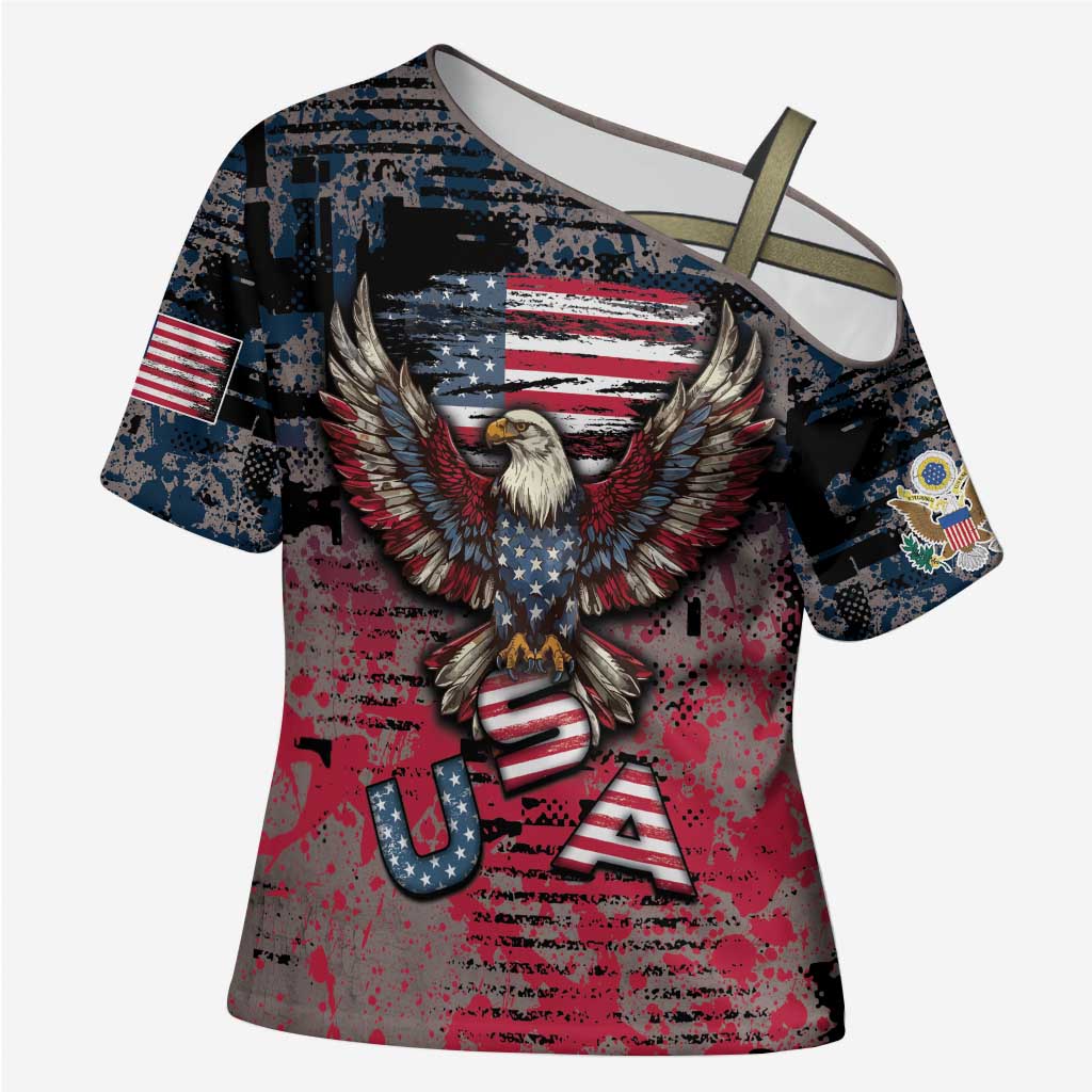 Personalized Patriotic Rebel American Cross Shoulder Shirt Grunge USA Eagle Flag - Wonder Print Shop
