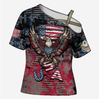 Personalized Patriotic Rebel American Cross Shoulder Shirt Grunge USA Eagle Flag - Wonder Print Shop