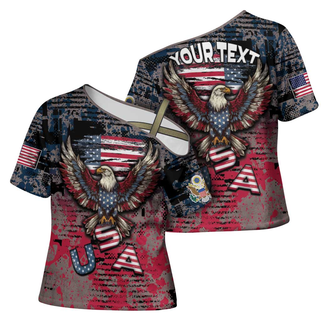 Personalized Patriotic Rebel American Cross Shoulder Shirt Grunge USA Eagle Flag - Wonder Print Shop