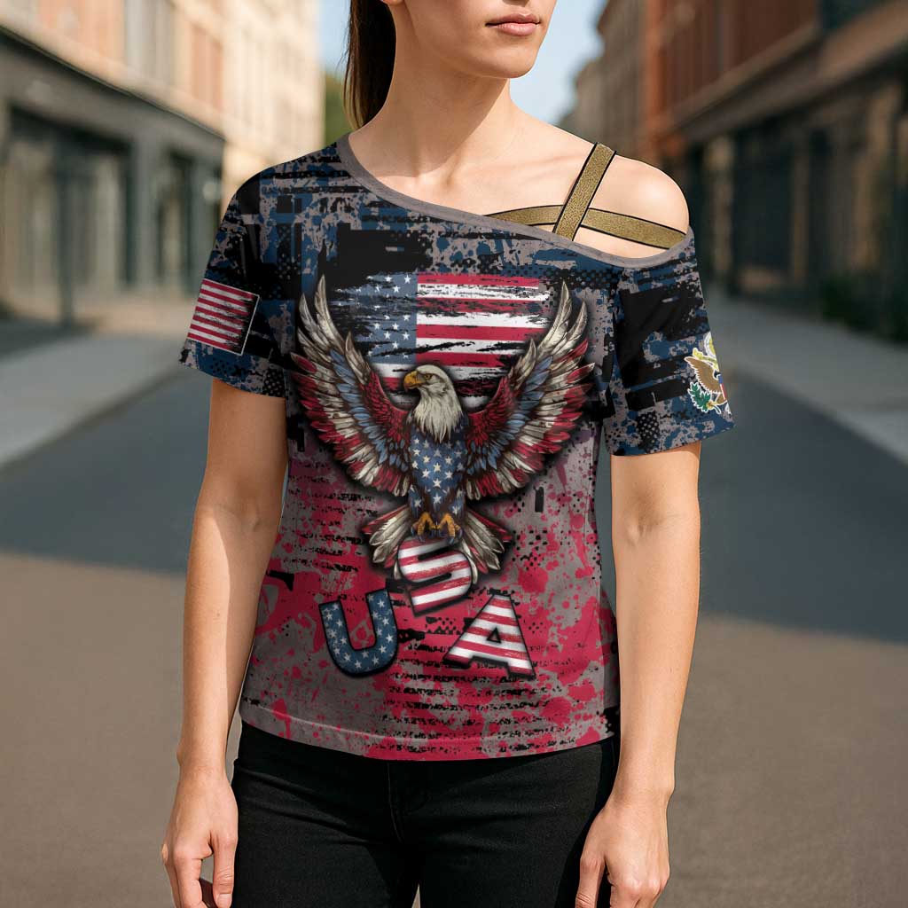 Personalized Patriotic Rebel American Cross Shoulder Shirt Grunge USA Eagle Flag - Wonder Print Shop