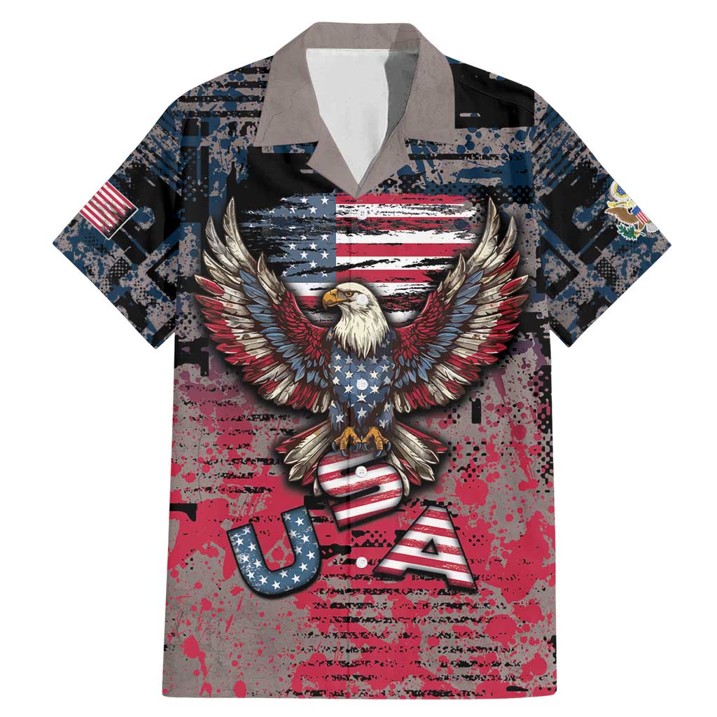 Personalized Patriotic Rebel American Family Matching Mermaid Dress and Hawaiian Shirt Grunge USA Eagle Flag - Wonder Print Shop