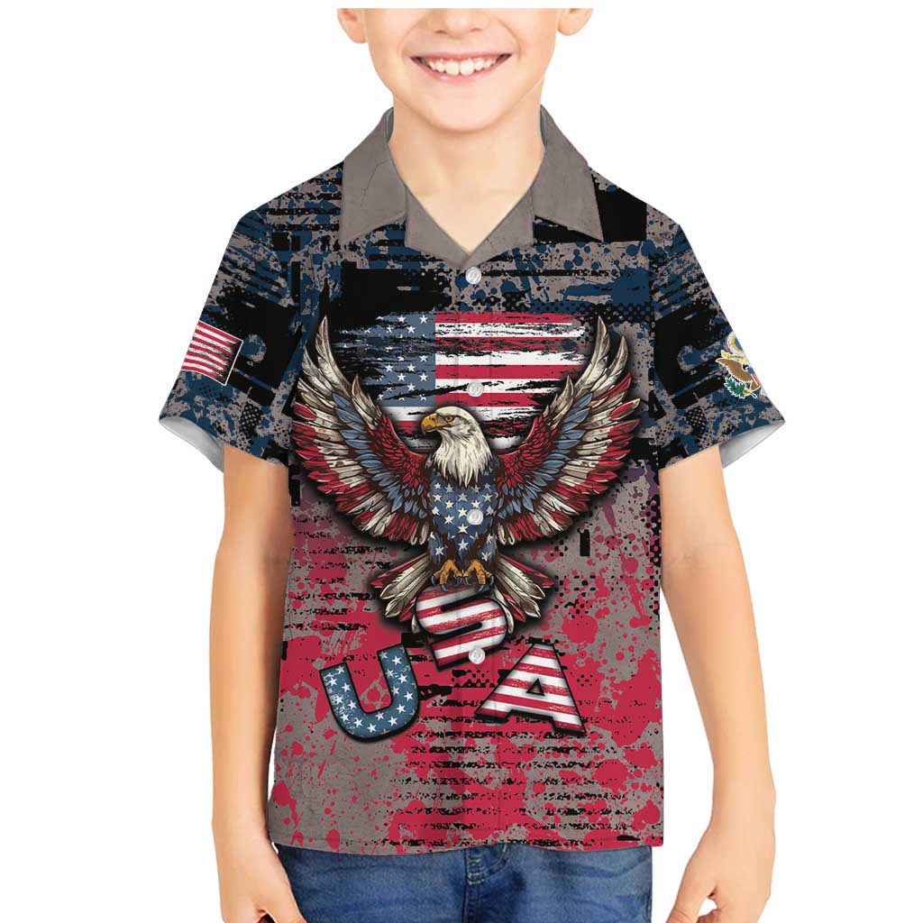 Personalized Patriotic Rebel American Family Matching Mermaid Dress and Hawaiian Shirt Grunge USA Eagle Flag - Wonder Print Shop