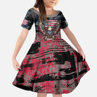 Personalized Patriotic Rebel American Family Matching Off The Shoulder Long Sleeve Dress and Hawaiian Shirt Grunge USA Eagle Flag - Wonder Print Shop