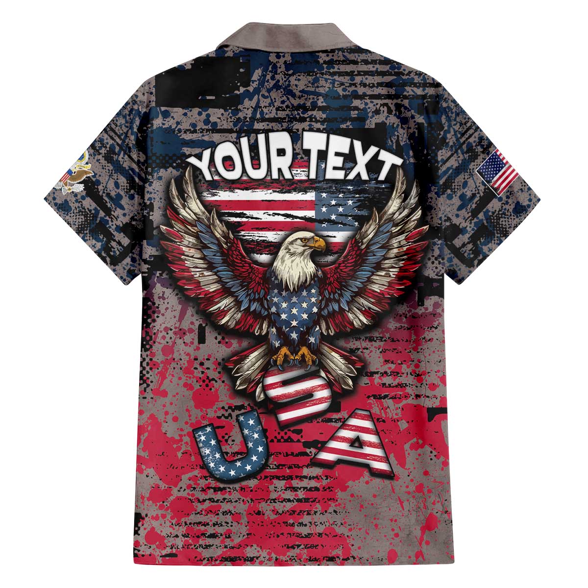 Personalized Patriotic Rebel American Family Matching Off The Shoulder Long Sleeve Dress and Hawaiian Shirt Grunge USA Eagle Flag - Wonder Print Shop