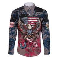 Personalized Patriotic Rebel American Family Matching Off The Shoulder Long Sleeve Dress and Hawaiian Shirt Grunge USA Eagle Flag - Wonder Print Shop