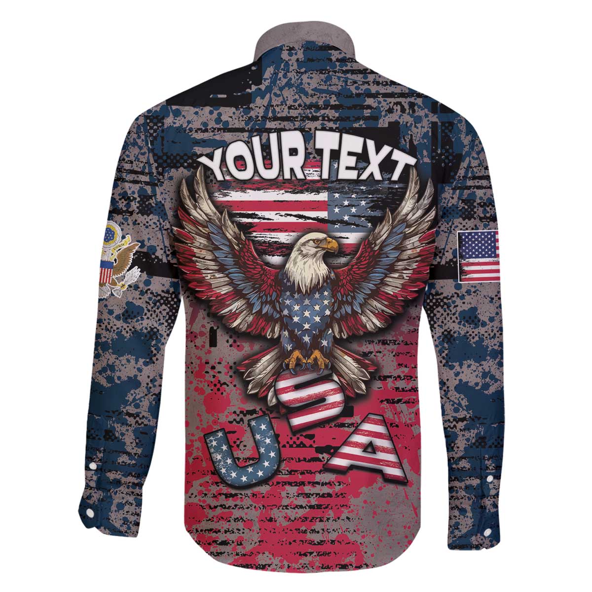 Personalized Patriotic Rebel American Family Matching Off The Shoulder Long Sleeve Dress and Hawaiian Shirt Grunge USA Eagle Flag - Wonder Print Shop