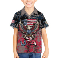 Personalized Patriotic Rebel American Family Matching Off The Shoulder Long Sleeve Dress and Hawaiian Shirt Grunge USA Eagle Flag - Wonder Print Shop