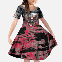 Personalized Patriotic Rebel American Family Matching Off Shoulder Maxi Dress and Hawaiian Shirt Grunge USA Eagle Flag - Wonder Print Shop