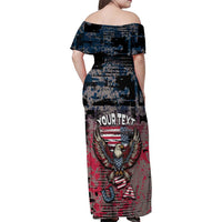 Personalized Patriotic Rebel American Family Matching Off Shoulder Maxi Dress and Hawaiian Shirt Grunge USA Eagle Flag - Wonder Print Shop
