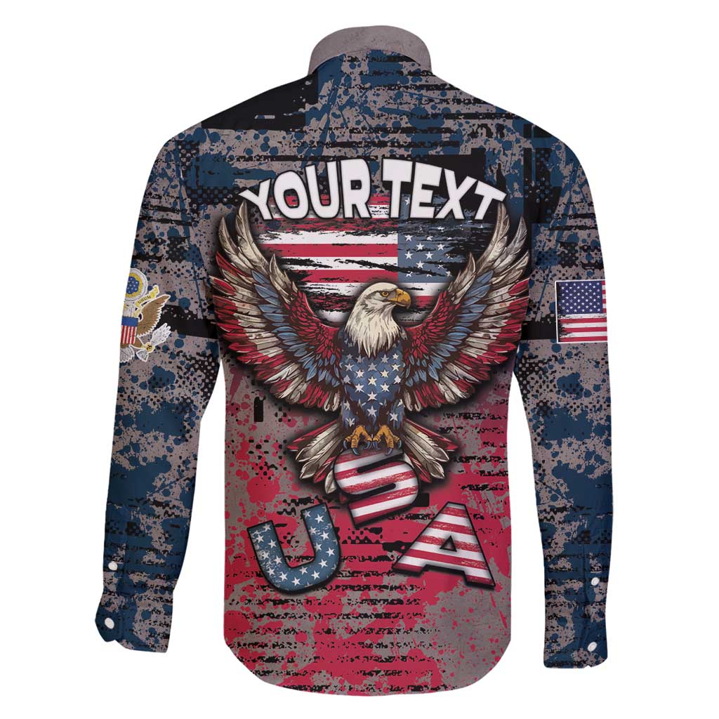 Personalized Patriotic Rebel American Family Matching Off Shoulder Short Dress and Hawaiian Shirt Grunge USA Eagle Flag - Wonder Print Shop