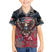 Personalized Patriotic Rebel American Family Matching Off Shoulder Short Dress and Hawaiian Shirt Grunge USA Eagle Flag - Wonder Print Shop