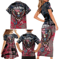Personalized Patriotic Rebel American Family Matching Short Sleeve Bodycon Dress and Hawaiian Shirt Grunge USA Eagle Flag - Wonder Print Shop