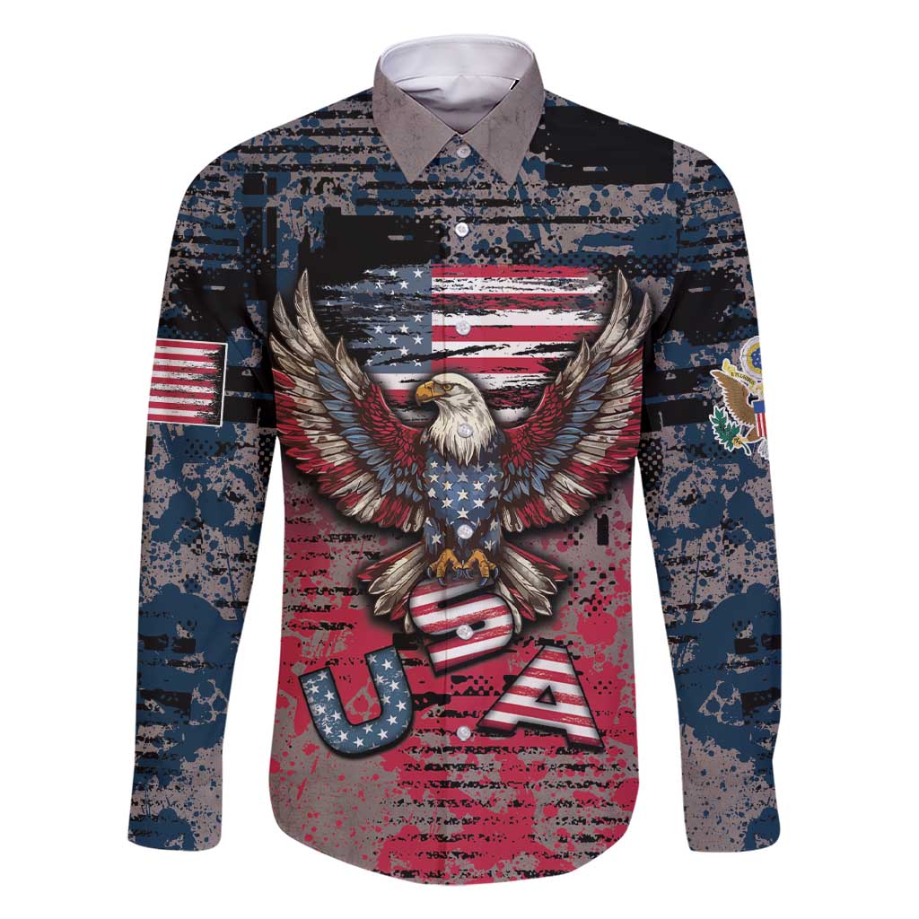 Personalized Patriotic Rebel American Family Matching Short Sleeve Bodycon Dress and Hawaiian Shirt Grunge USA Eagle Flag - Wonder Print Shop