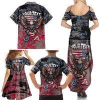 Personalized Patriotic Rebel American Family Matching Summer Maxi Dress and Hawaiian Shirt Grunge USA Eagle Flag - Wonder Print Shop