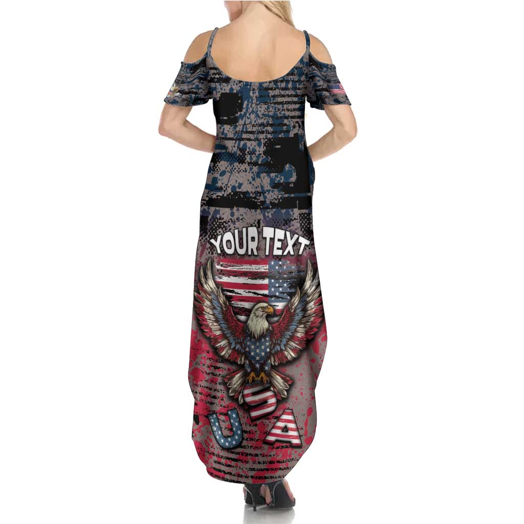 Personalized Patriotic Rebel American Family Matching Summer Maxi Dress and Hawaiian Shirt Grunge USA Eagle Flag - Wonder Print Shop