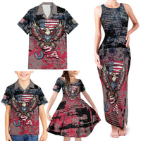 Personalized Patriotic Rebel American Family Matching Tank Maxi Dress and Hawaiian Shirt Grunge USA Eagle Flag - Wonder Print Shop