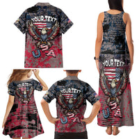 Personalized Patriotic Rebel American Family Matching Tank Maxi Dress and Hawaiian Shirt Grunge USA Eagle Flag - Wonder Print Shop