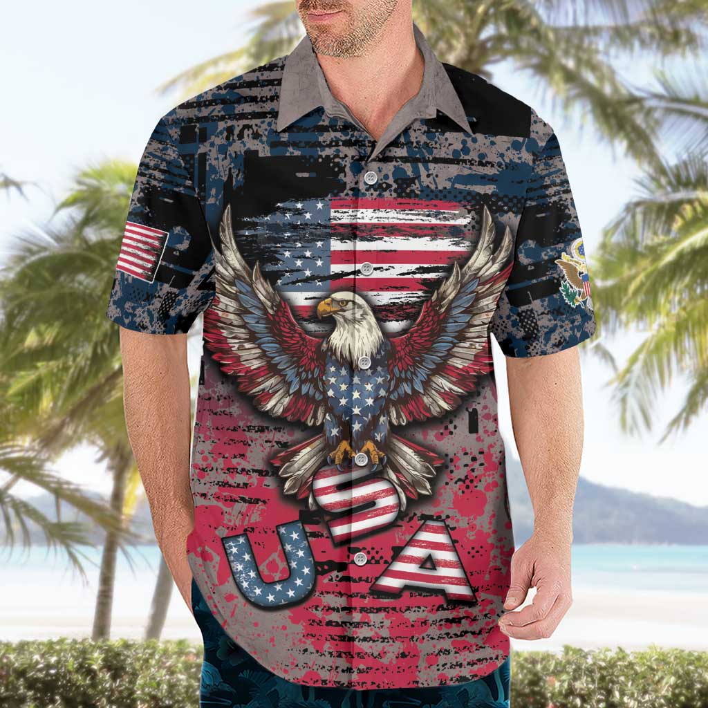 Personalized Patriotic Rebel American Hawaiian Shirt Grunge USA Eagle Flag - Wonder Print Shop