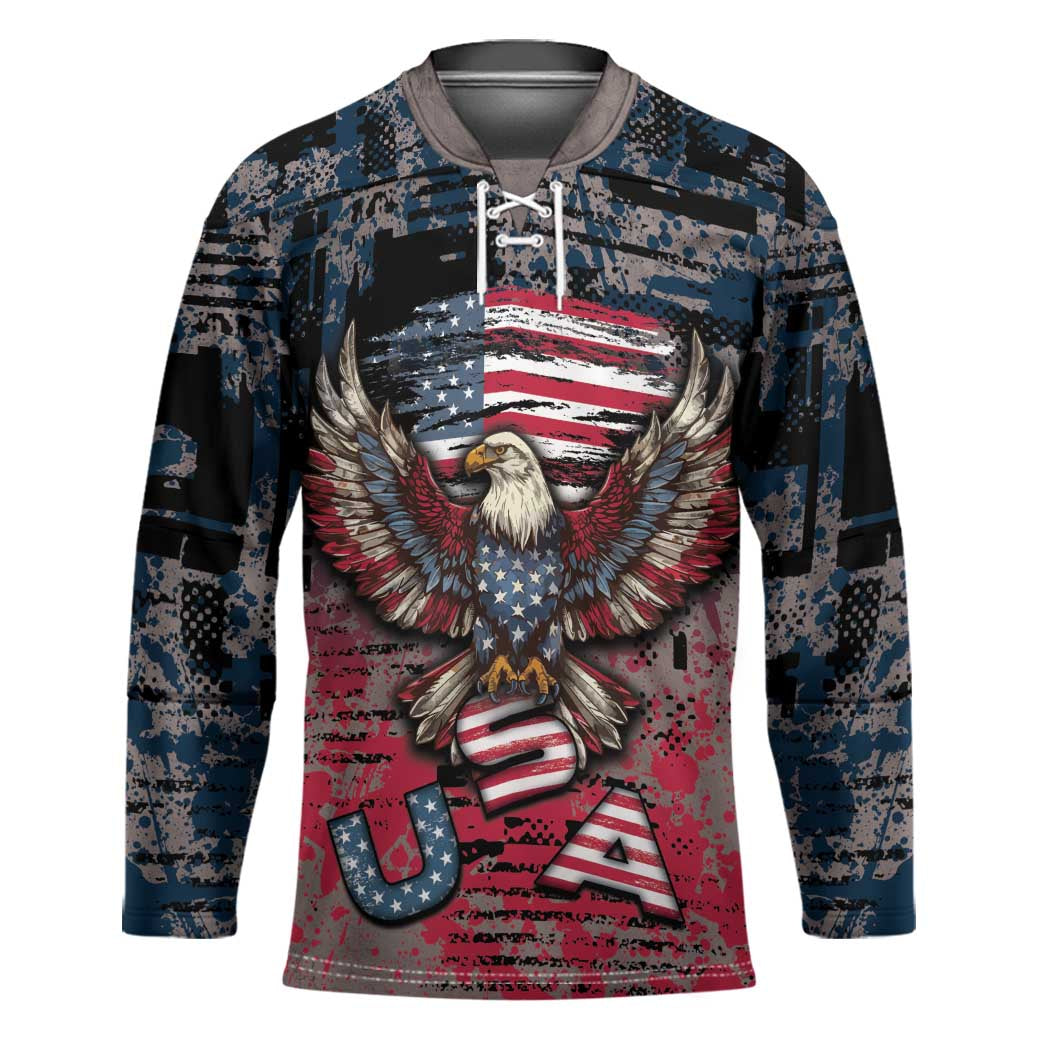 Personalized Patriotic Rebel American Hockey Jersey Grunge USA Eagle Flag - Wonder Print Shop