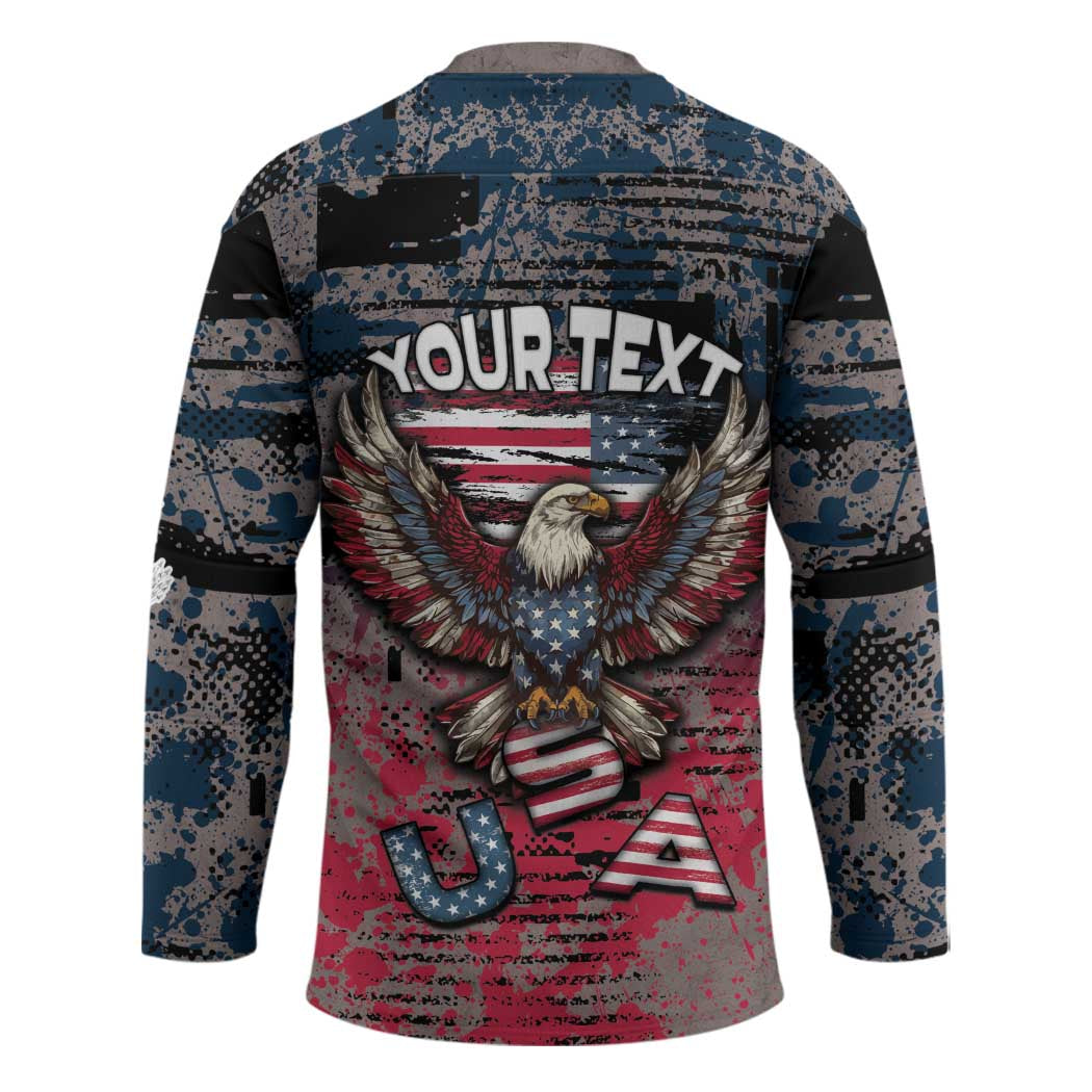 Personalized Patriotic Rebel American Hockey Jersey Grunge USA Eagle Flag - Wonder Print Shop