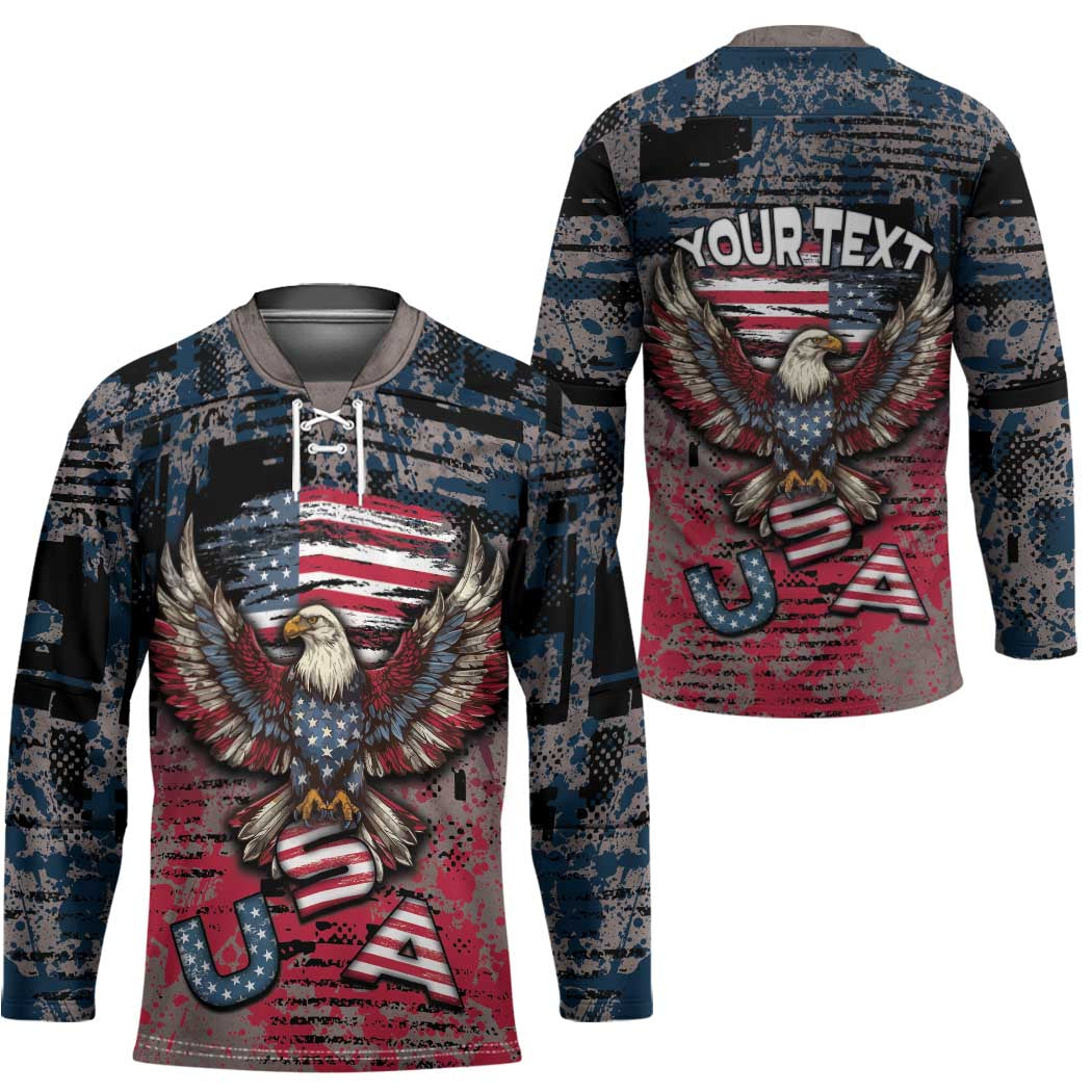 Personalized Patriotic Rebel American Hockey Jersey Grunge USA Eagle Flag - Wonder Print Shop