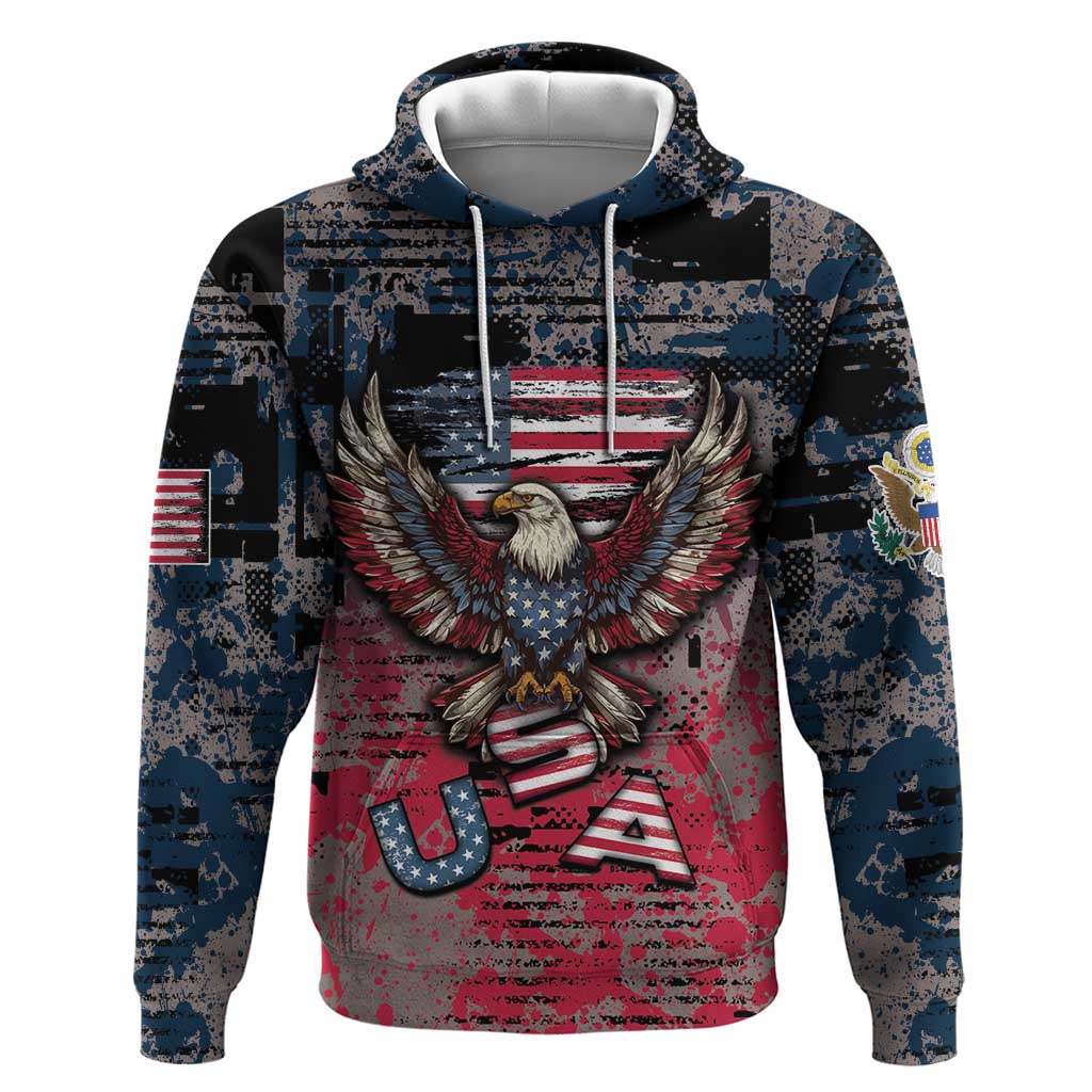 Personalized Patriotic Rebel American Hoodie Grunge USA Eagle Flag - Wonder Print Shop