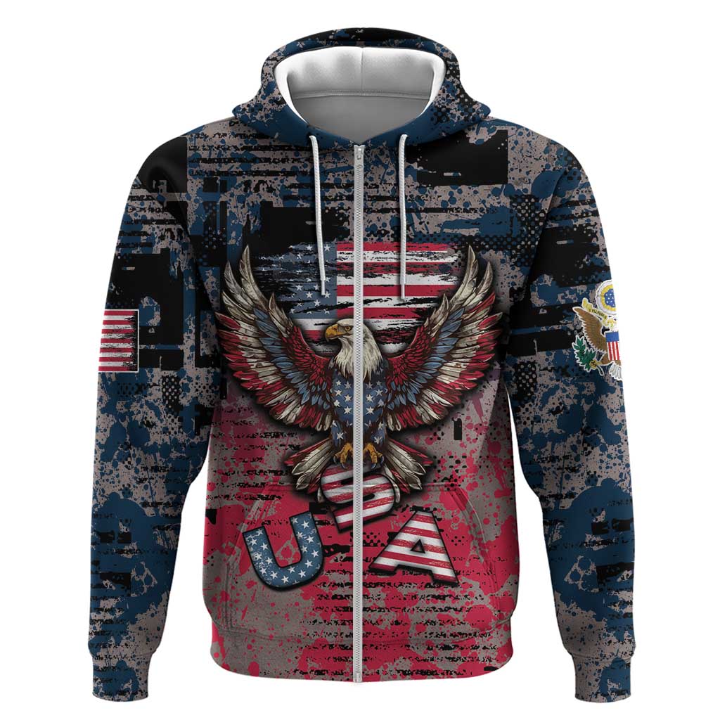 Personalized Patriotic Rebel American Hoodie Grunge USA Eagle Flag - Wonder Print Shop