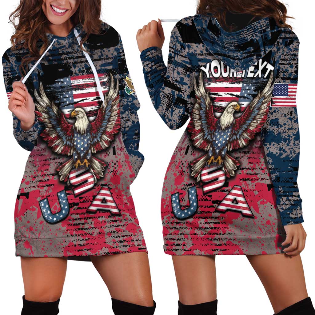 Personalized Patriotic Rebel American Hoodie Dress Grunge USA Eagle Flag - Wonder Print Shop