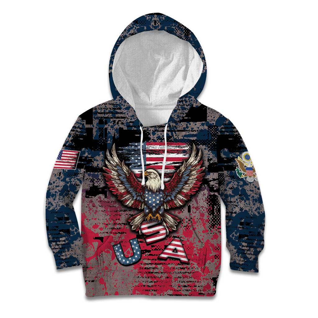 Personalized Patriotic Rebel American Kid Hoodie Grunge USA Eagle Flag - Wonder Print Shop