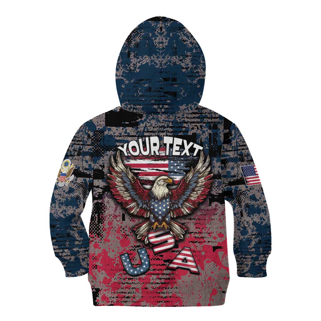 Personalized Patriotic Rebel American Kid Hoodie Grunge USA Eagle Flag - Wonder Print Shop