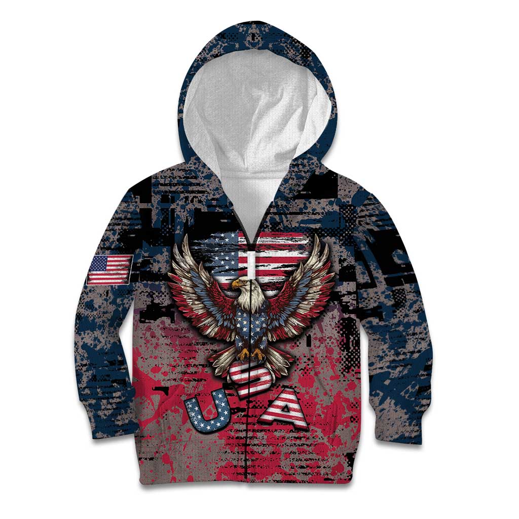 Personalized Patriotic Rebel American Kid Hoodie Grunge USA Eagle Flag - Wonder Print Shop