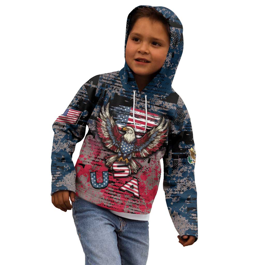 Personalized Patriotic Rebel American Kid Hoodie Grunge USA Eagle Flag - Wonder Print Shop