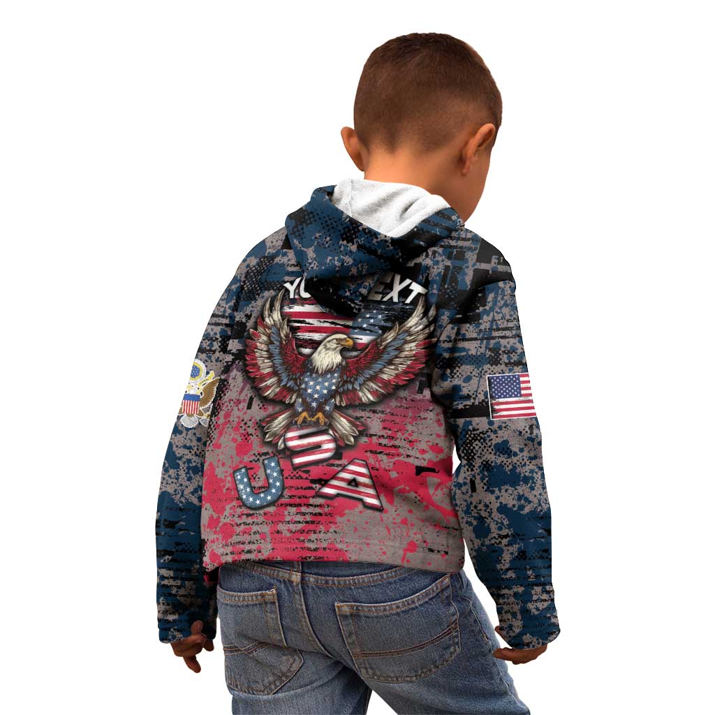 Personalized Patriotic Rebel American Kid Hoodie Grunge USA Eagle Flag - Wonder Print Shop