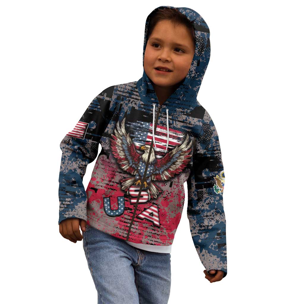 Personalized Patriotic Rebel American Kid Hoodie Grunge USA Eagle Flag - Wonder Print Shop