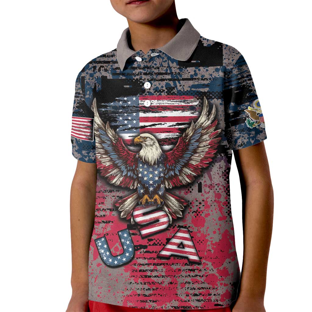 Personalized Patriotic Rebel American Kid Polo Shirt Grunge USA Eagle Flag - Wonder Print Shop