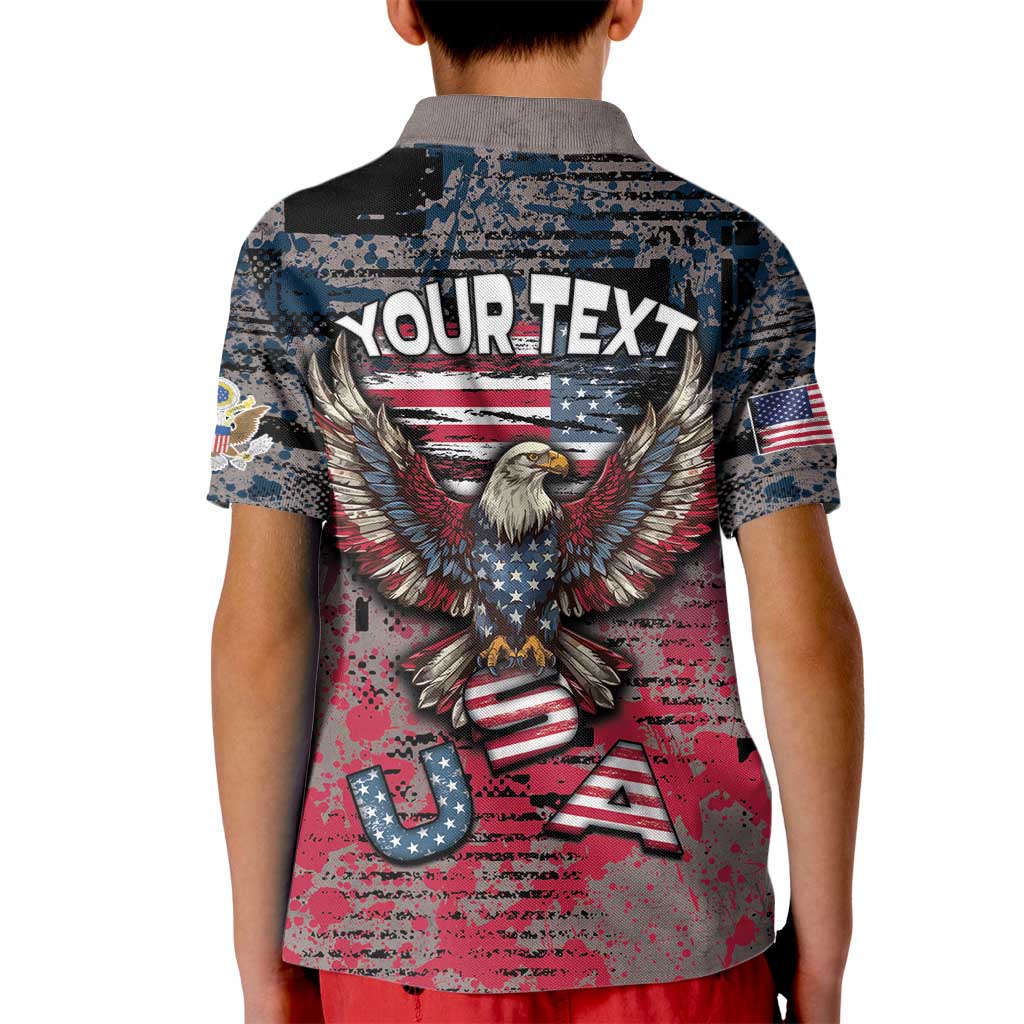 Personalized Patriotic Rebel American Kid Polo Shirt Grunge USA Eagle Flag - Wonder Print Shop